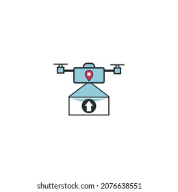 vector illustration of flat logo airplane. delivery package icon using a drone. Dron logo contains a simple and attractive package with people colors, green, white, black, blue.