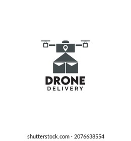 vector illustration of flat logo airplane. delivery package icon using a drone. Dron logo contains a simple and attractive package with people colors, green, white, black, blue.