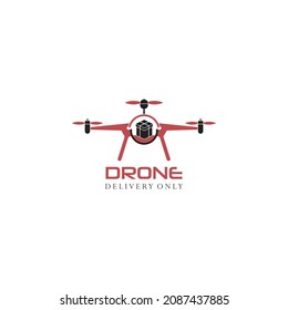vector illustration of flat logo airplane. delivery package icon using a drone. Dron logo contains a simple and attractive package with people colors, 