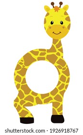 Vector illustration of flat logo design template, letter O forming a giraffe with cute face.