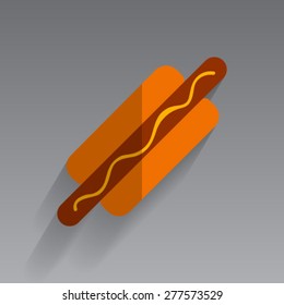 Vector illustration of a flat long shadow hot dog in a bun with mustard for your design