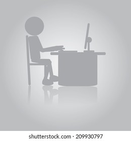 Vector illustration of flat man relaxed sitting while working on his personal computer
