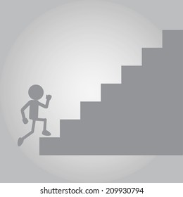 Vector illustration of flat man running confidently on the stair of challenge to find success