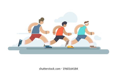 Vector illustration: Flat Marathon race group. Running competition.