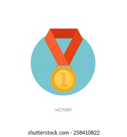 Vector illustration. Flat medal. Achievement and motivation. Business aims.