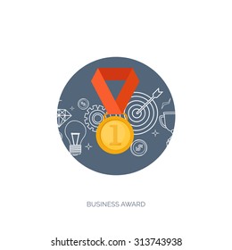 Vector illustration. Flat medal. Award. Achievement and motivation. Business aims.