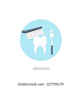 Vector illustration. Flat medical background. Medicine. Dentistry. Healthcare and medical research. First aid help.