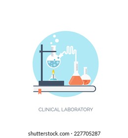 Vector illustration. Flat medical background. Clinical laboratory. Medicine. Healthcare and medical research. First aid help.