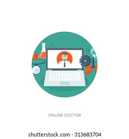 Vector illustration. Flat medical background. First aid and diagnostic. Medical research and therapy. Global healthcare.