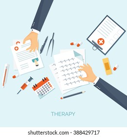 Vector illustration. Flat medical background. Health care ,first aid, research ,cardiology. Medicine ,study. Chemical engineering ,pharmacy.