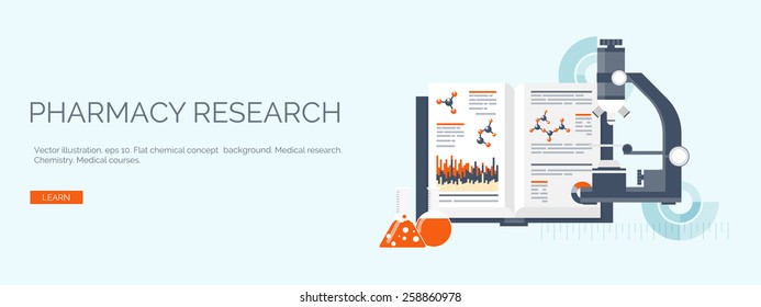 Vector illustration. Flat medical backgrounds set. Health care and first aid, medical research and cardiology. Medicine and study. Chemical engineering and pharmacy.