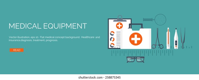 Vector illustration. Flat medical backgrounds set. Health care and first aid, medical research and cardiology. Medicine and study. Chemical engineering and pharmacy.