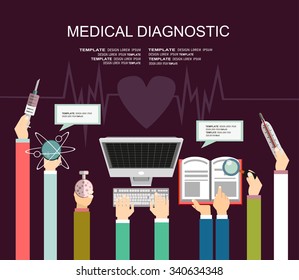 Vector illustration. Flat medical concept background. Healthcare and health protection. Clinical laboratory. First aid and diagnostic.