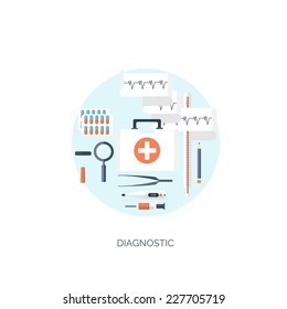 Vector illustration. Flat medical diagnostic background. Medicine. Healthcare and medical research. First aid help.