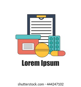 Vector illustration with flat medicine pills and test tubes. Vitamin, drug, tablet objects. Vector medicine background. Pharmacy medicament, healthcare, treatment design. Medicine pills in flat style