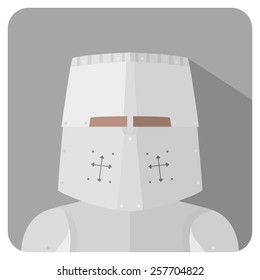 Vector illustration: flat medieval character's avatar "knight" in silver armor