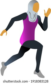 Ilustración vectorial de estilo minimalista plano con mujeres musulmanas de diferentes razas. Preparándose para la competición deportiva. 