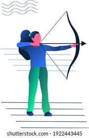 Vector illustration in a flat minimalist style. woman archer training or participating in some championship