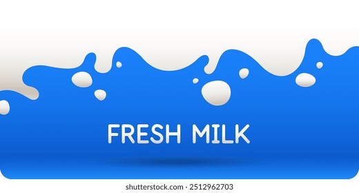 Vector illustration in flat minimalistic style. Modern poster fresh milk with splashes on a background. A poster for advertising dairy products.