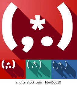 Vector illustration of flat modern long shadow alphabet. Symbols 4