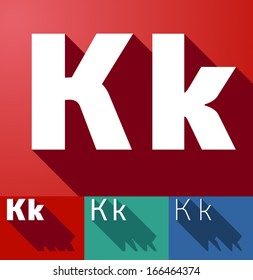 Vector illustration of flat modern long shadow alphabet. Letter k