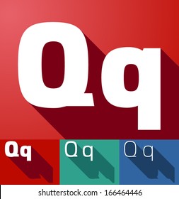 Vector Illustration Of Flat Modern Long Shadow Alphabet. Letter Q