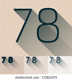 Vector illustration of flat modern long transparent shadow alphabet. Numbers  7 8 