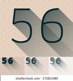 Ilustración vectorial del alfabeto de sombra transparente largo y plano moderno. Números 5 6 