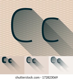 Vector illustration of flat modern long transparent shadow alphabet. Letter c