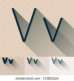 Vector illustration of flat modern long transparent shadow alphabet. Letter v