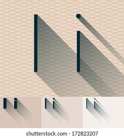 Vector illustration of flat modern long transparent shadow alphabet. Letter i