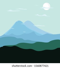 Vector illustration of a flat mountain landscape.