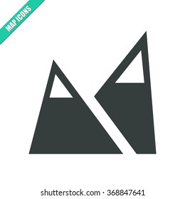 Vector illustration flat mountains icon. Could be used as menu button, user interface element template, badge, sign, symbol, company logo