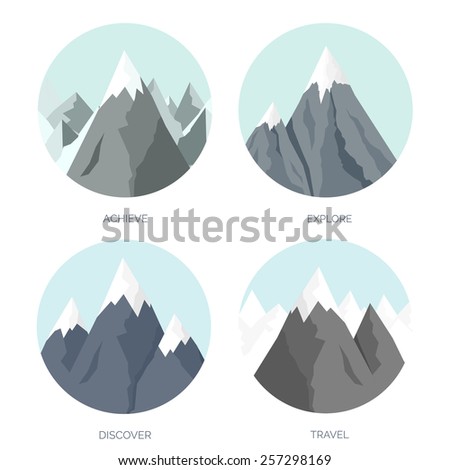 Vector illustration. Flat mountains. Mission and achievement. Nature and travel. Success and smart solutions concept background.