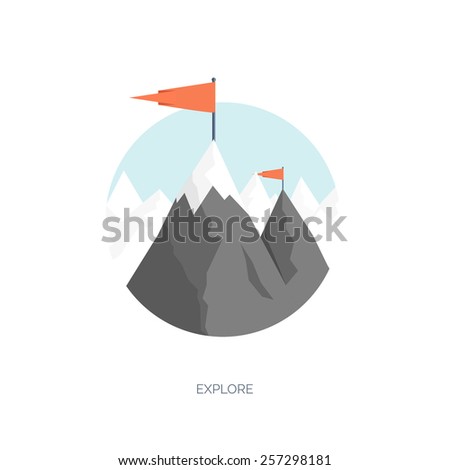 Vector illustration. Flat mountains. Mission and achievement. Nature and travel. Success and smart solutions concept background.
