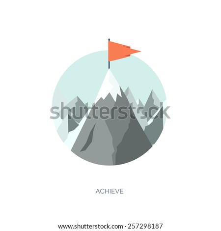 Vector illustration. Flat mountains. Mission and achievement. Nature and travel. Success and smart solutions concept background.
