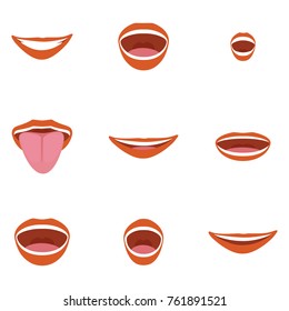 Vector illustration flat mouth icon set. Cartoon mouth expressions element design