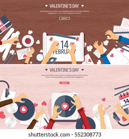 Vector illustration. Flat musical background with vinyl. Love, hearts. Valentines day. Be my valentine. 14 february. 