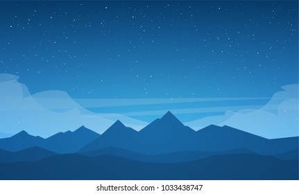 Vector Illustration Flat Cartoon Night Mountains Stock Vector (Royalty ...