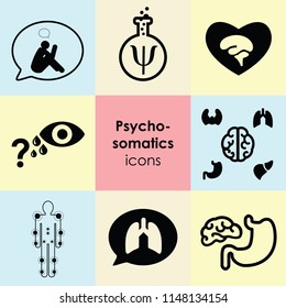 vector illustration of flat nine icons for psychosomatic problems