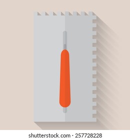 Vector illustration of flat notched trowel