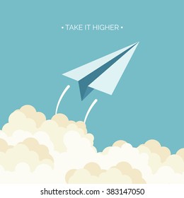 Vector illustration. Flat paper plane. Launch. Project startup.