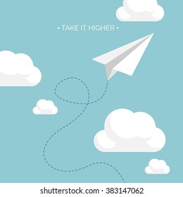 Vector illustration. Flat paper plane. Launch. Project startup.