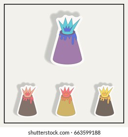 Vector illustration in flat paper sticker design of volcano explosion icons set
