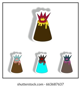 Vector illustration in flat paper sticker design of volcano explosion icons set