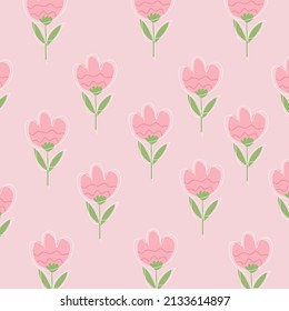 Vector illustration of flat pattern with simple flowers and leaves. Suiteble for decoration.