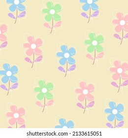 Vector illustration of flat pattern with simple flowers and leaves. Suiteble for decoration.