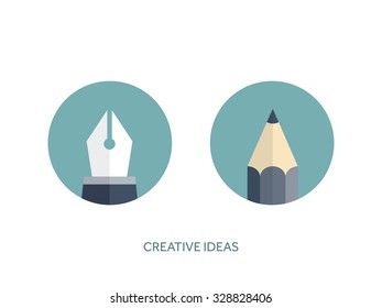 Vector illustration. Flat pen and pencil. Creativity.