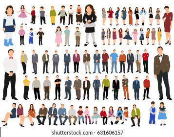 Vector, illustration, flat people, collection, girls, men, children