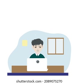 vector illustration of flat person presenting with laptop.